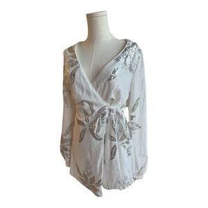 VC14 silver sequin wrap romper with tie waist size small